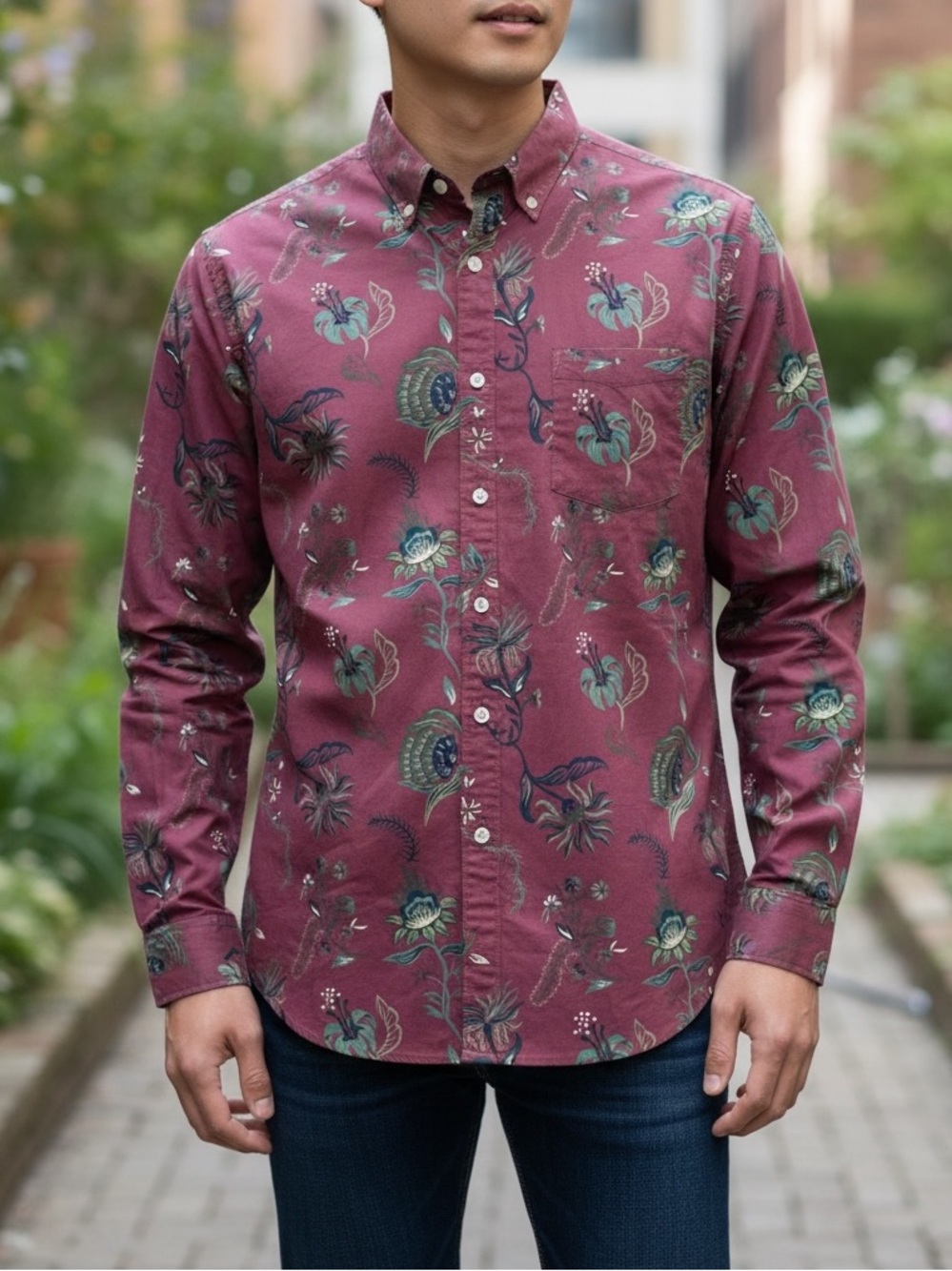 NWT Scotch & Soda Men's Tapestry Print Stretch Cotton Button-Up Shirt Size XL